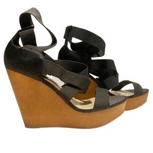 Steve Madden wooden wedge platform black shoe sz 8.5